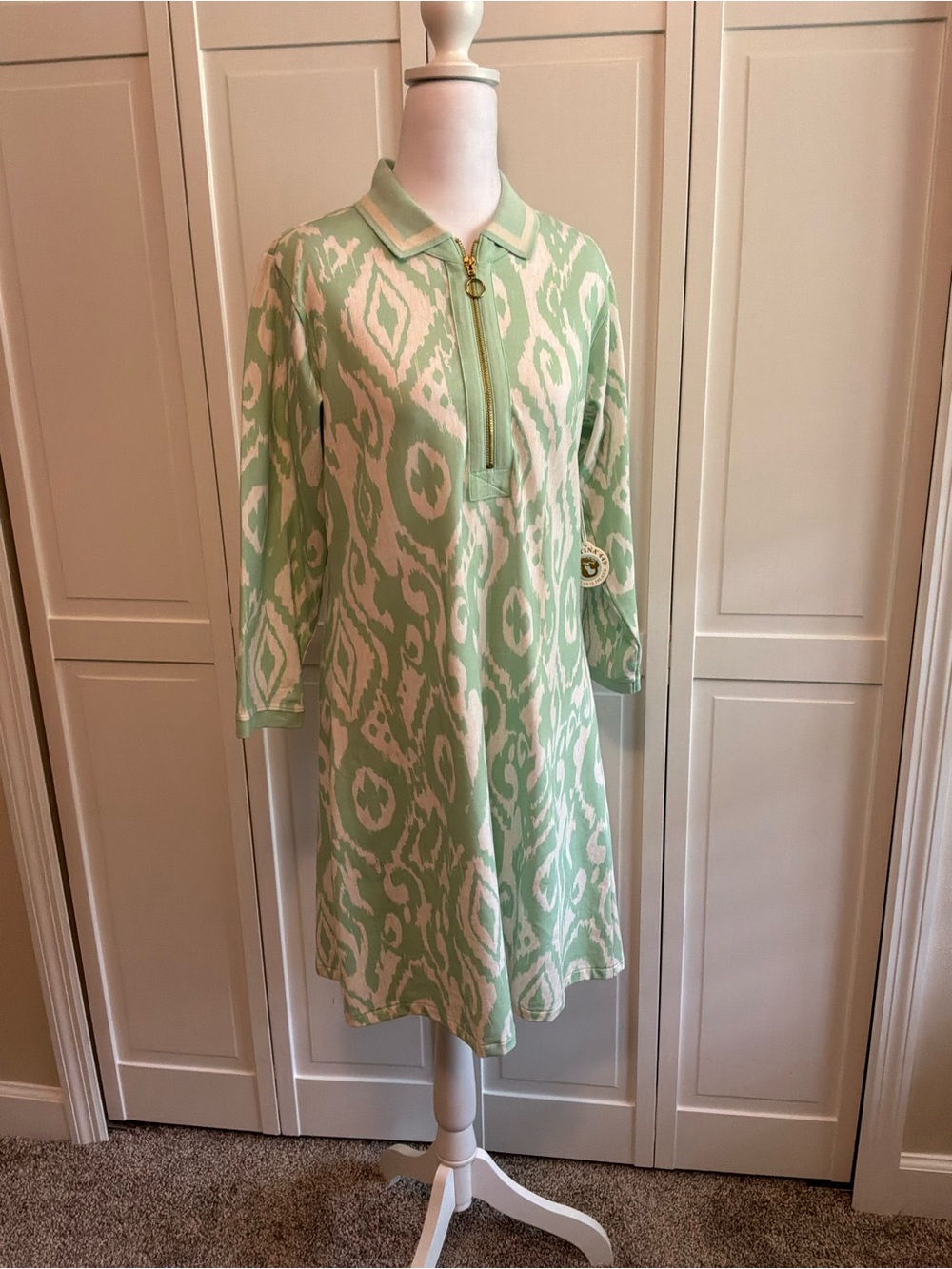 Spartina 449 Mint Green and White Ikat Zip Polo Dress